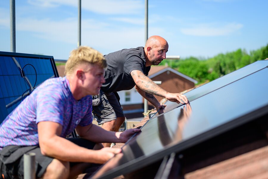 Solar panel installation team