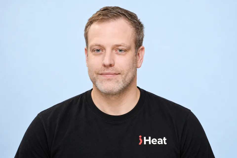 James Colley, iHeat in-house engineer, wearing a black iHeat T-shirt